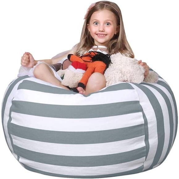 Stuffed Animal Storage Bean Bag Chair Cover for Kids | Stuffable Zipper - Picture 1 of 6